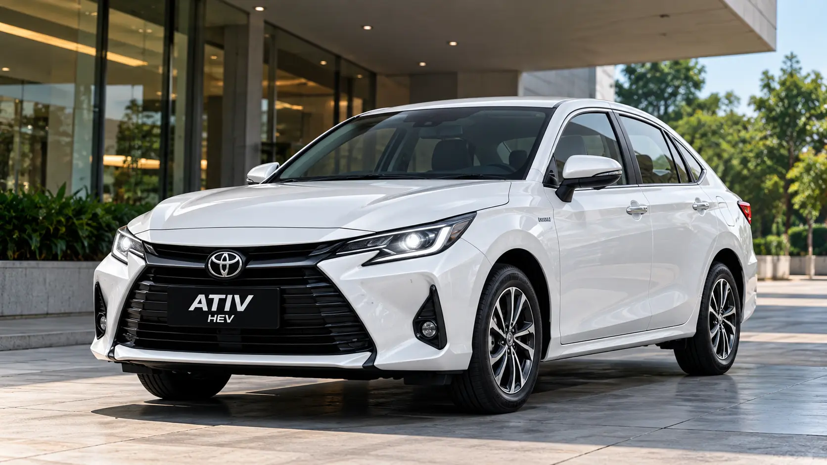 Toyota Ativ HEV at a Modern Entrance